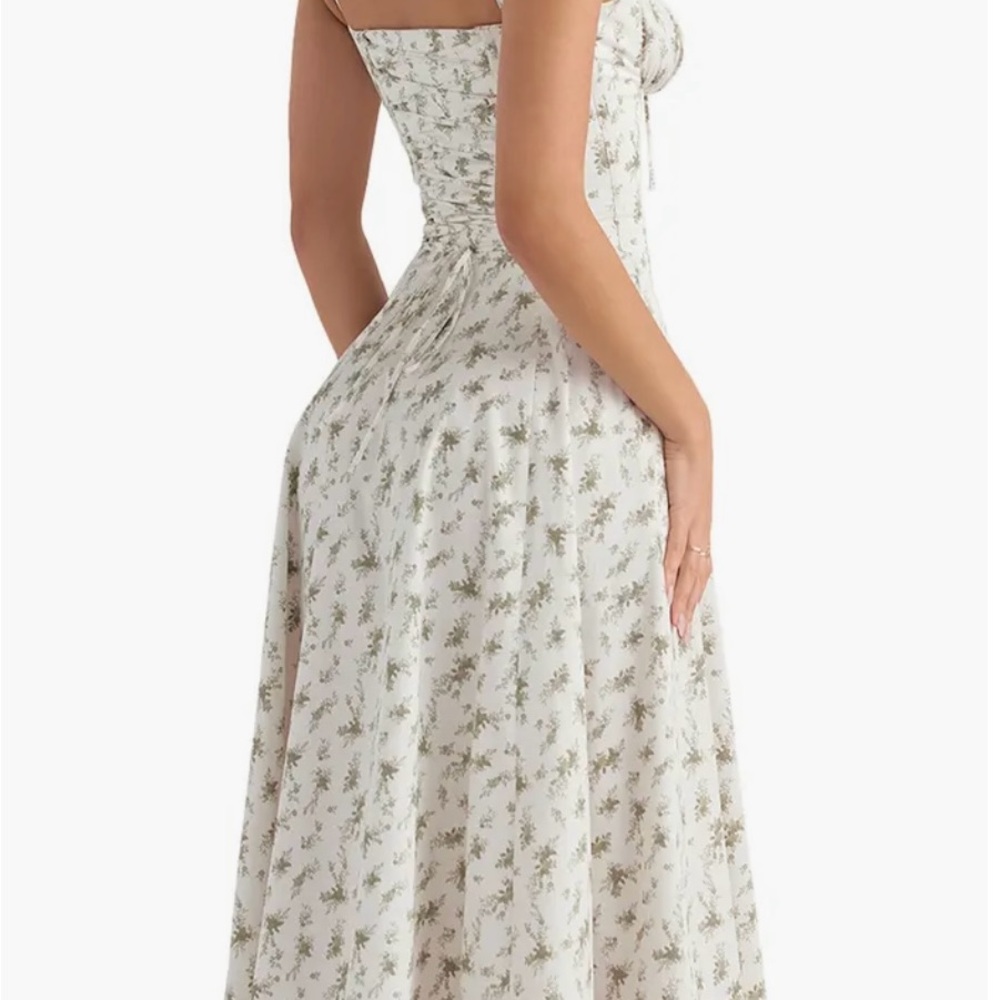 House of CB Floral Midi Dress in Cream and Green - Picture 3 of 9